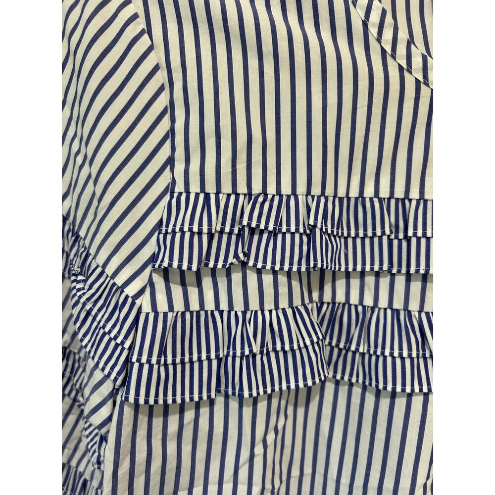 J, Crew NWT blouse size 6 blue white striped cotton ruffles tie - Picture 2 of 10